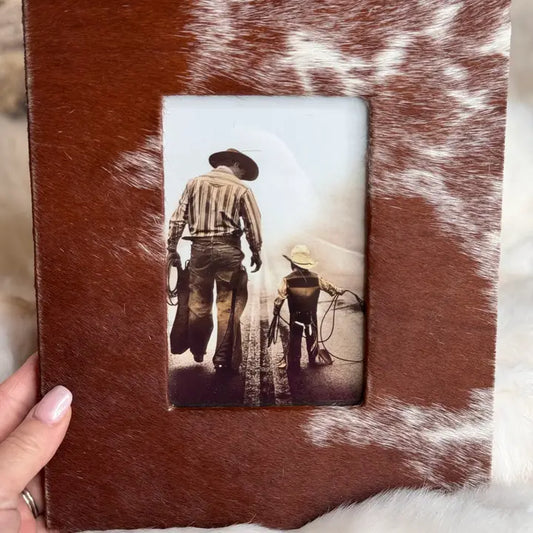 Brown & White Cowhide Western Photo Frame