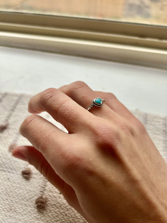 Dainty Heart Handmade Sterling Turquoise Ring - Size 7