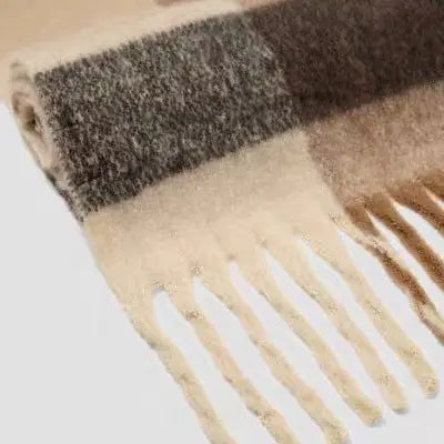 Patchwork Khaki Tassel Cozy Scarf