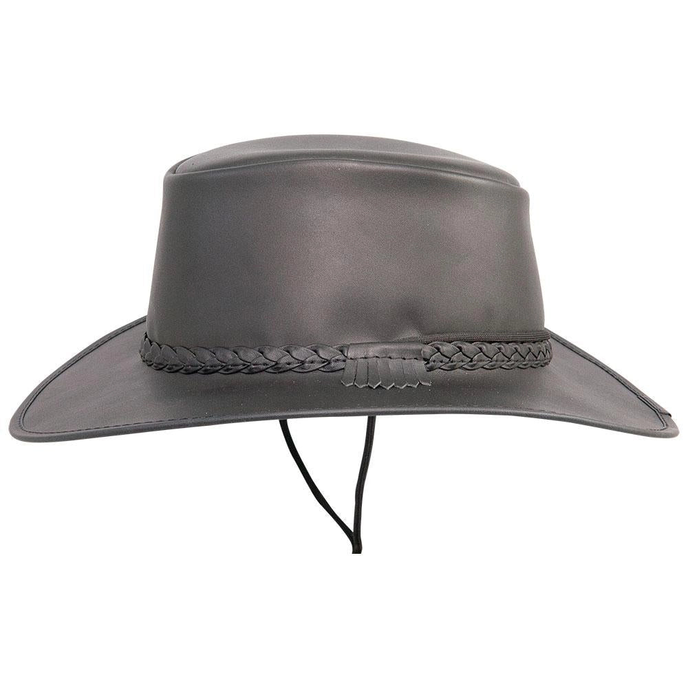 Leather Crushable Outback Hat - Black