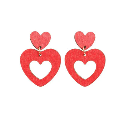 Valentine's Heart Wood Earrings