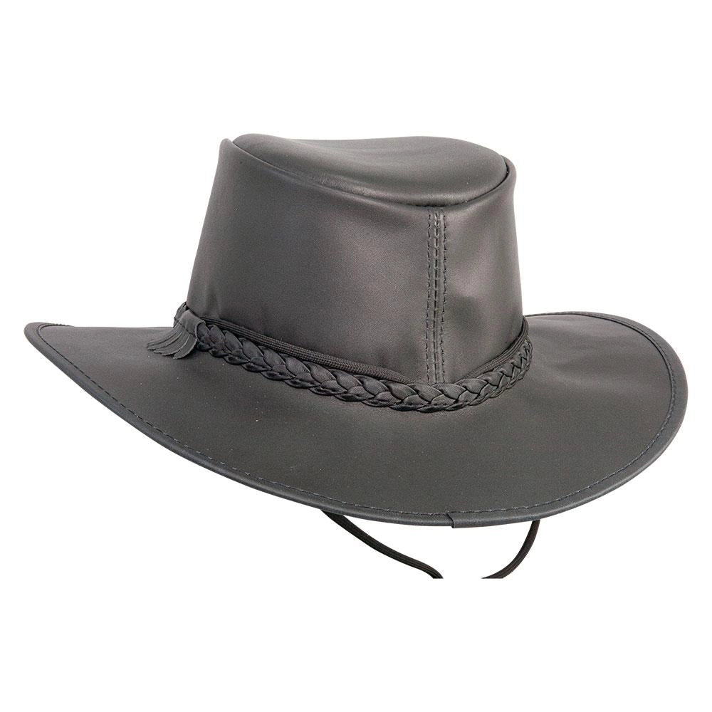 Leather Crushable Outback Hat - Black