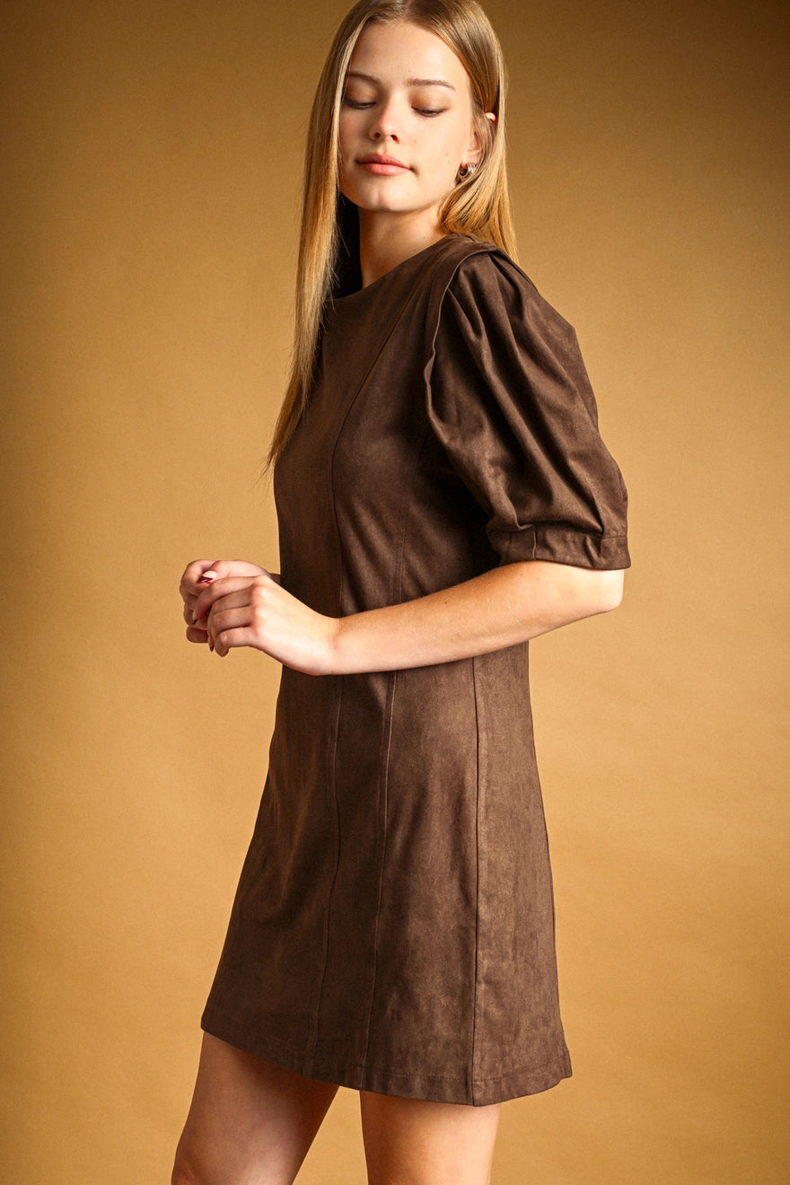 Suede Barrel Sleeve Shift Dress