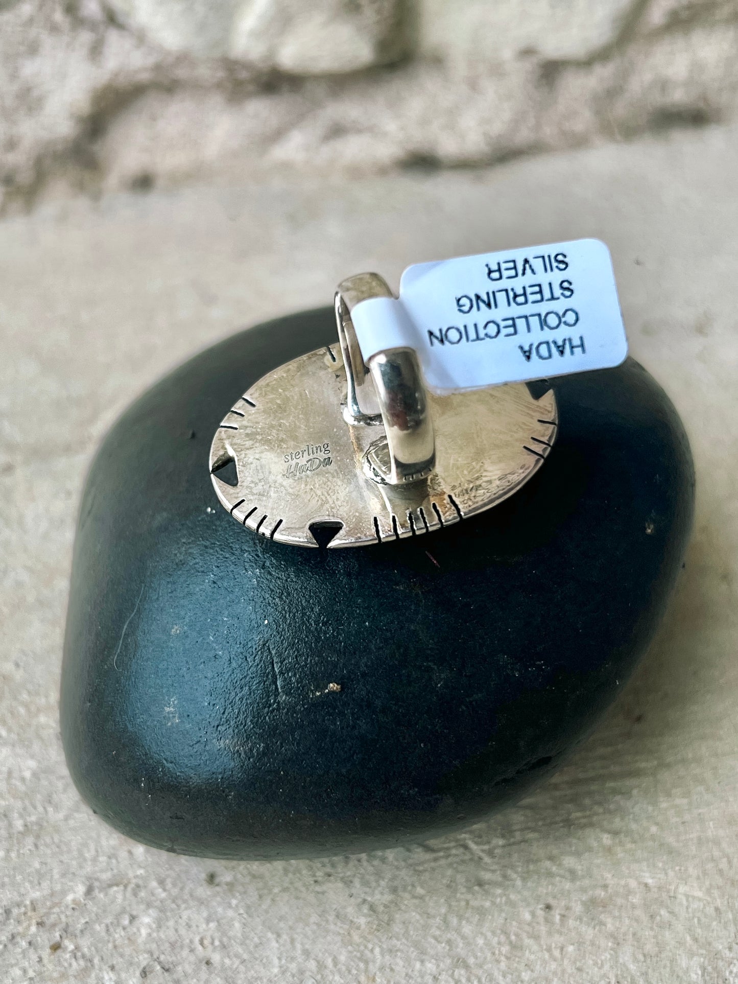 HADA Hand-Stamped Sterling Detail Oval Statement Turquoise Ring - Size 6