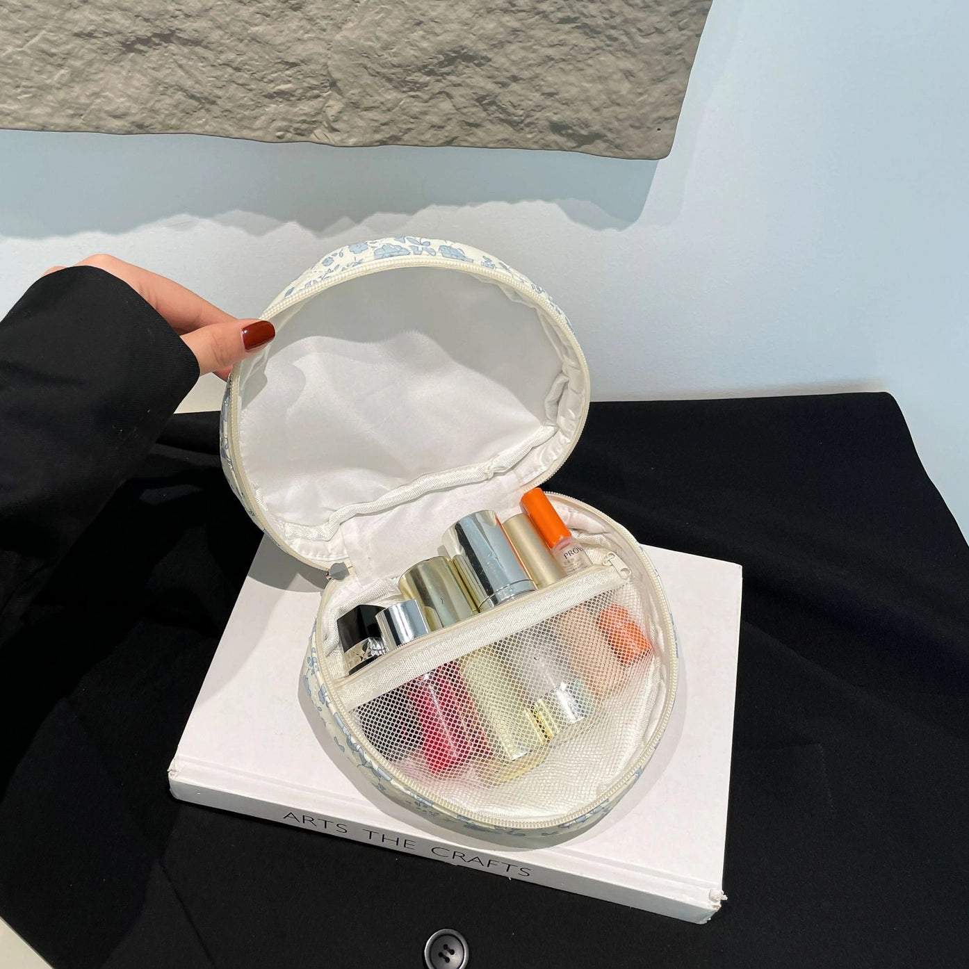 Floral Cotton Quilted Heart Shaped Cosmetic Bag