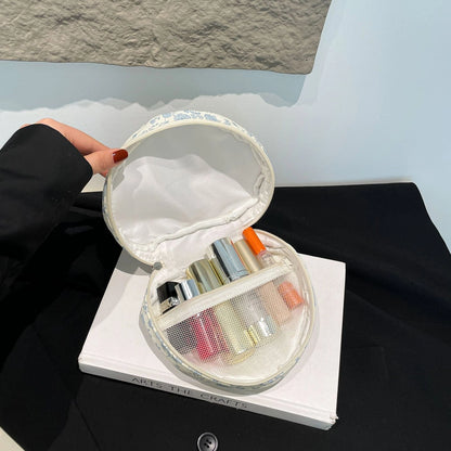 Floral Cotton Quilted Heart Shaped Cosmetic Bag