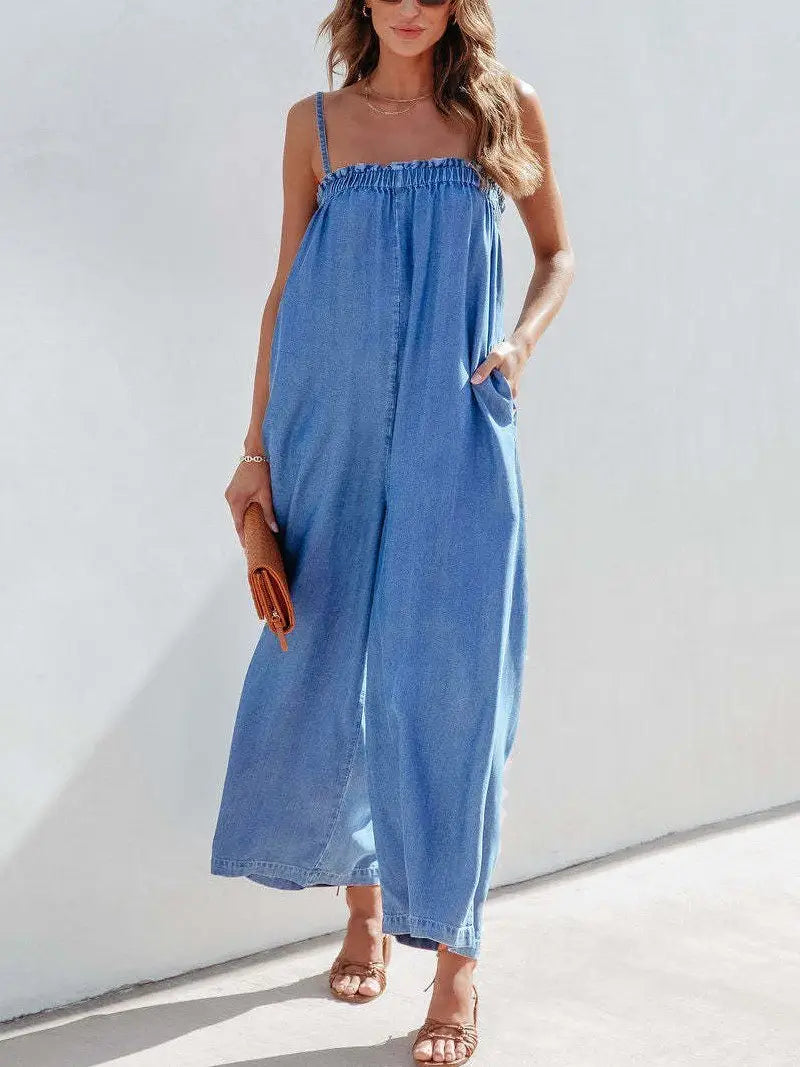 Denim Loose Wide Leg Overall