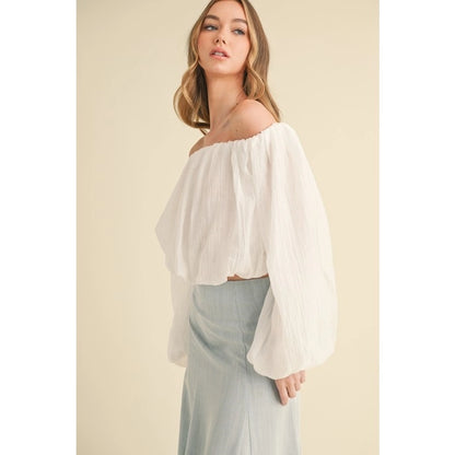 Off-Shoulder Long Sleeve Textured Blouse