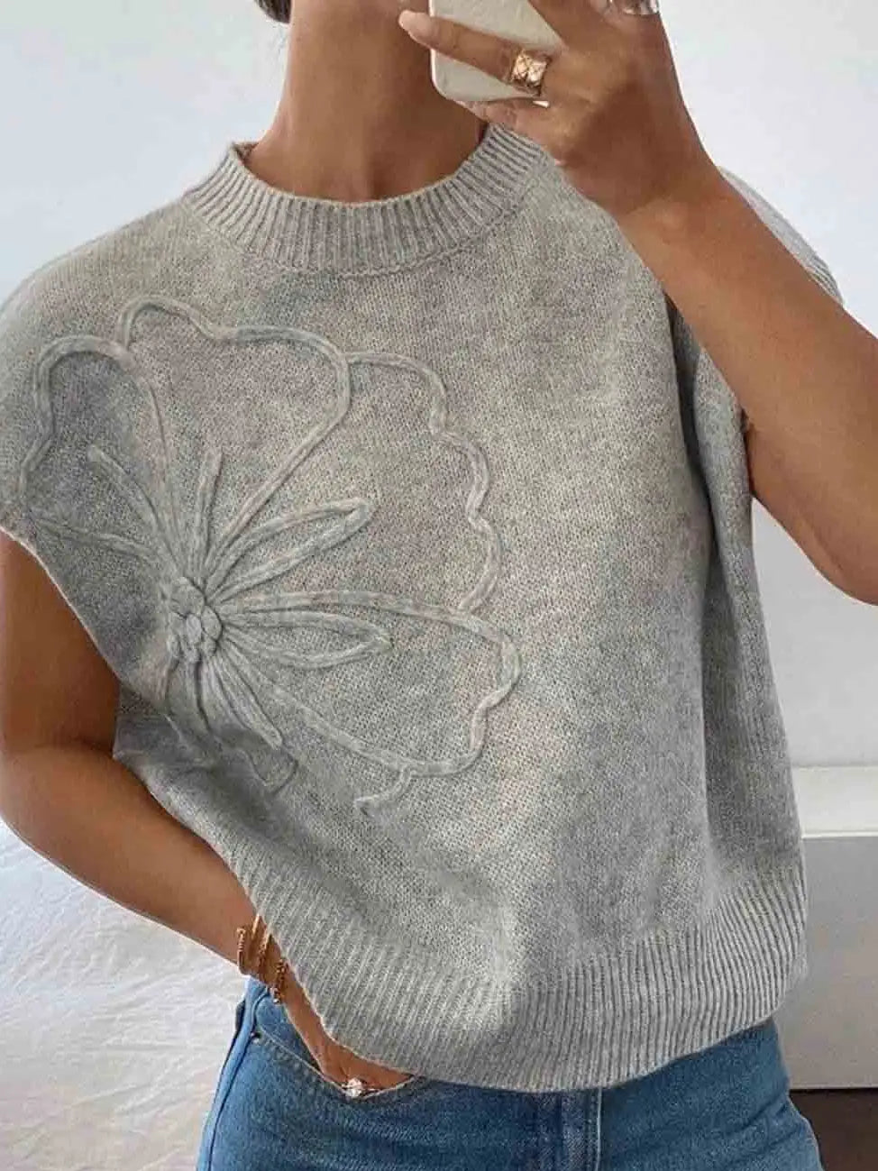 Crew Neck Ribbed Knit Vest