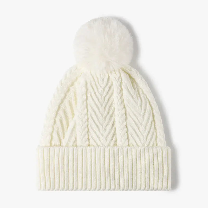 Knit Pom Beanie w/ Fur Lining