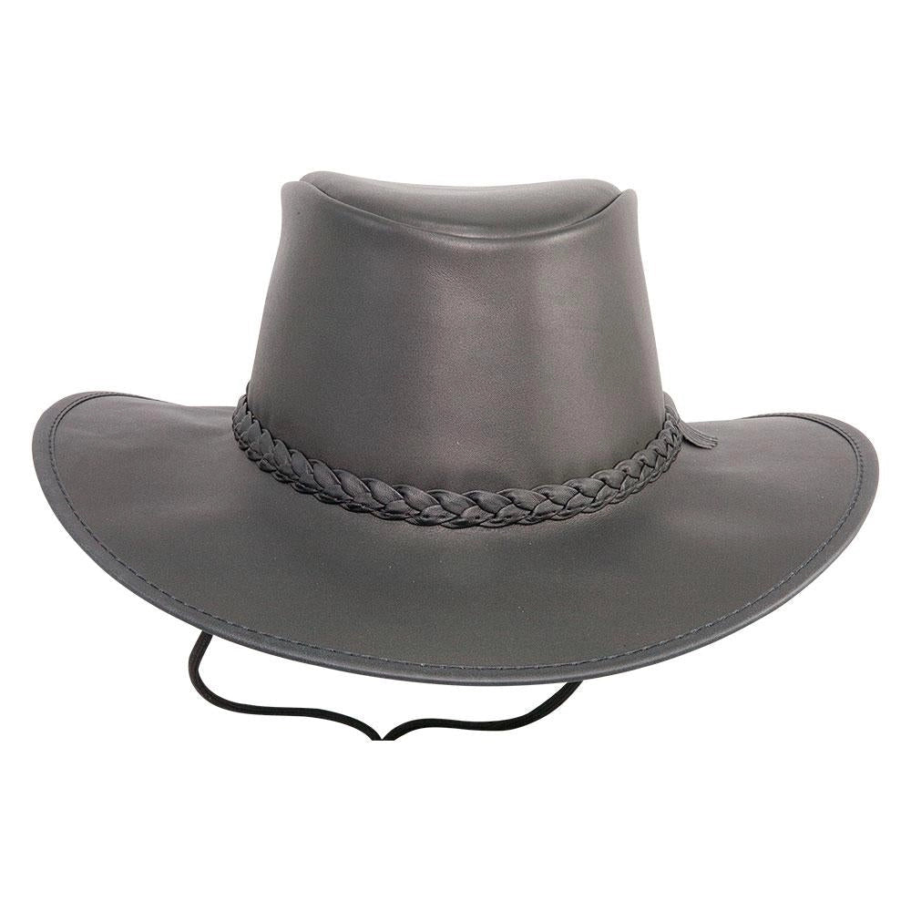 Leather Crushable Outback Hat - Black