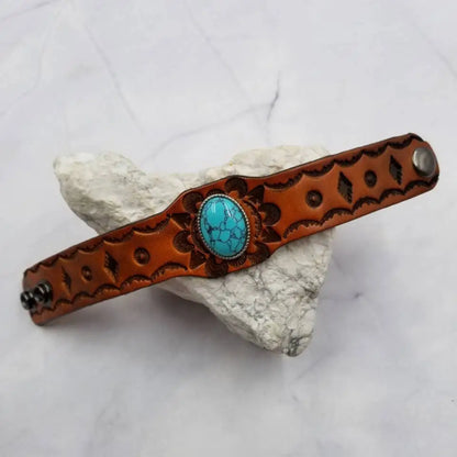 Boho Turquoise Brown Leather Bracelet