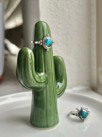 Handmade Point Prong Detail Dainty Turquoise Ring