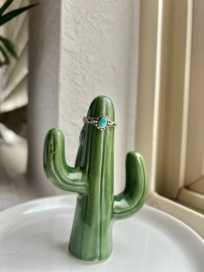 Sterling Dotted Detail Handmade Turquoise Ring - Size 6