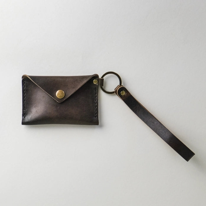 Leather ID Keychain Wristlet Wallet