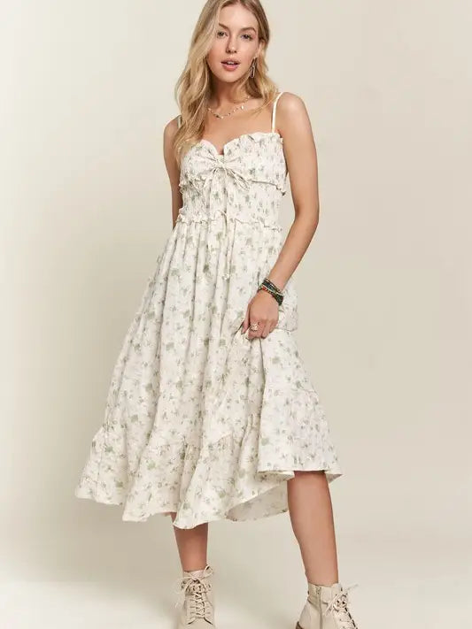 Floral Ruffle Top Midi Dress