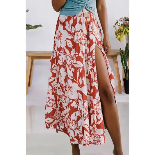 High Split Western Floral Maxi Skirt