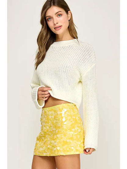 Waffle Knit Off-White Cropped Sweater
