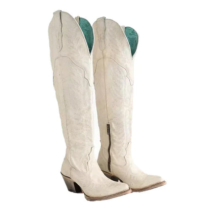 Corral Distressed White Embroidery & Zipper J Toe Tall Top Boot