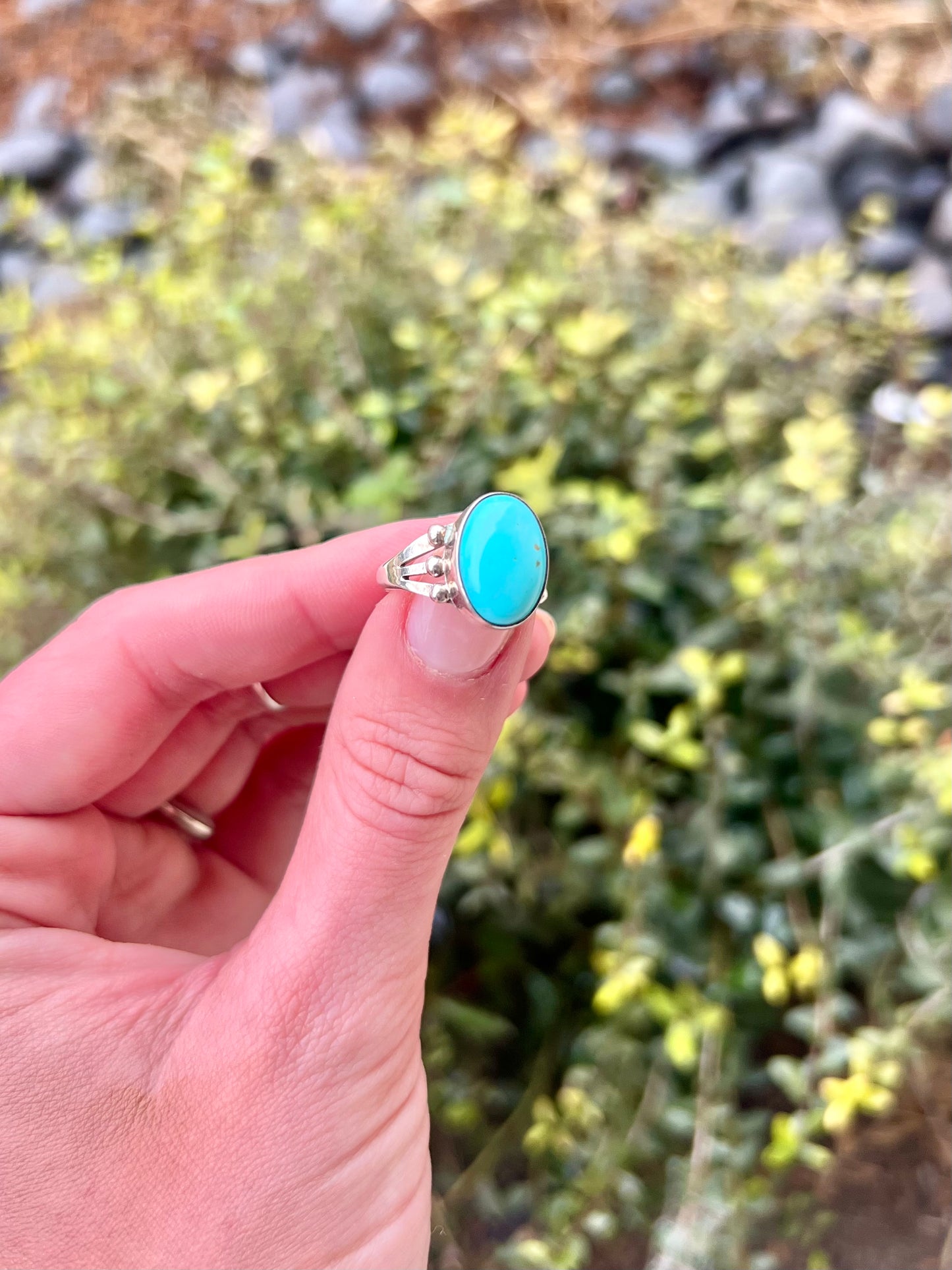 3 Prong Shoulder Navajo Handmade Sterling Turquoise Ring - Size 6