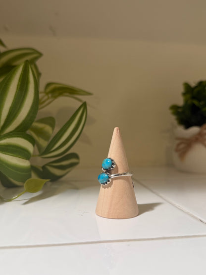 Double Turquoise Stone Adjustable Wrap Ring
