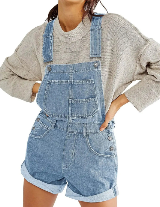Washed Denim Short Overalls