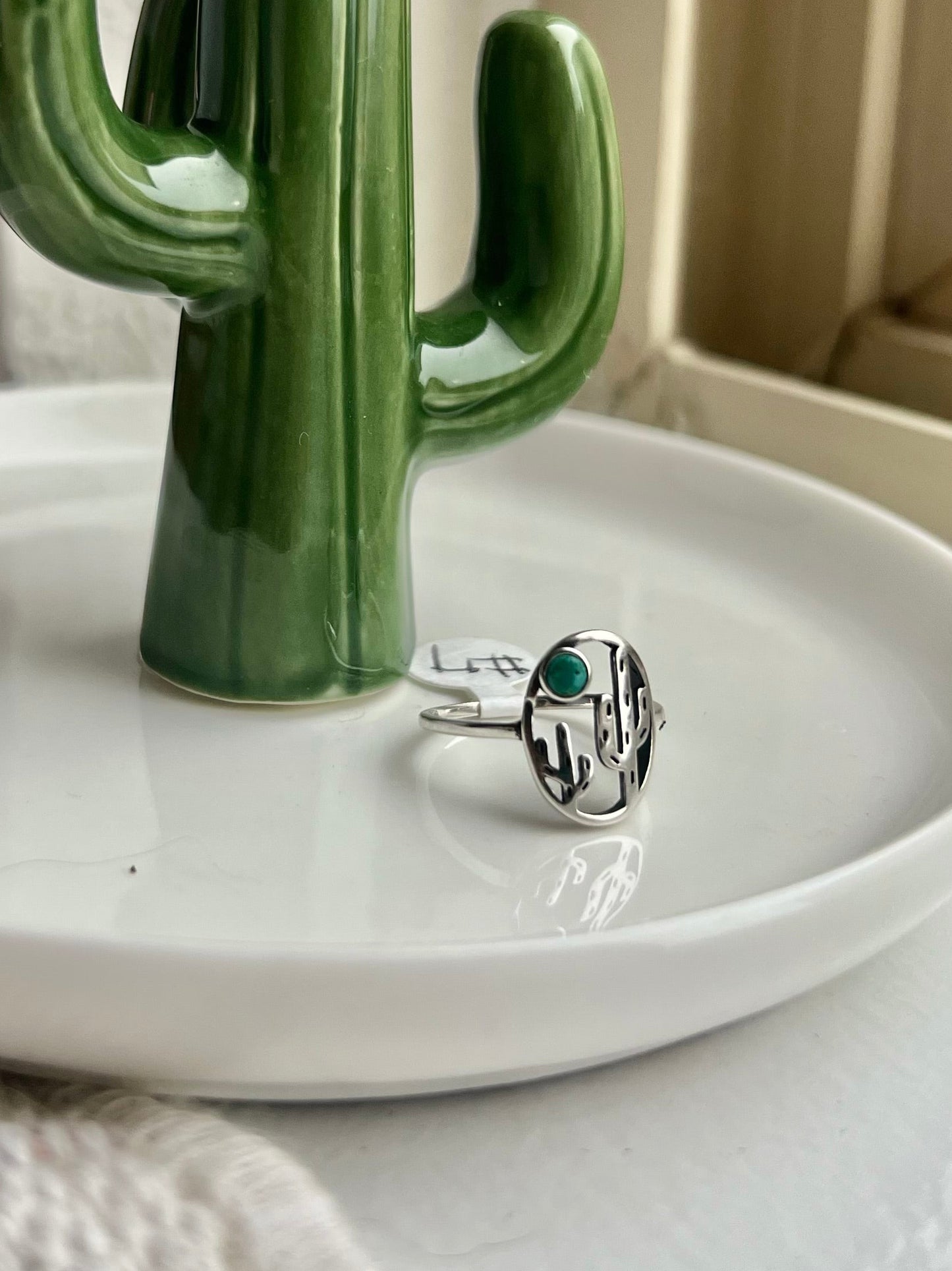 Sterling Silver Cactus Turquoise Ring - Size 7