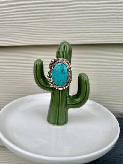 Navajo Handmade Kingman Turquoise Ring - Size 8