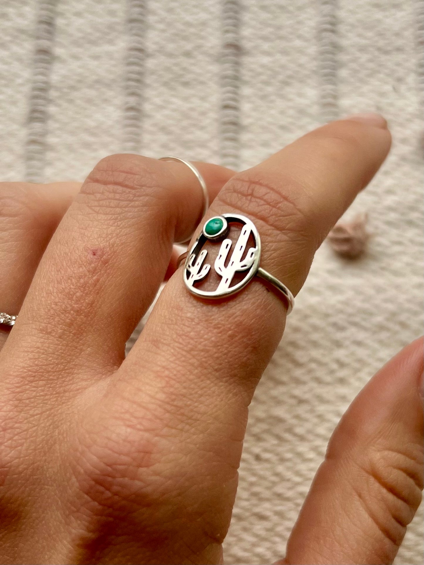 Sterling Silver Cactus Turquoise Ring - Size 7