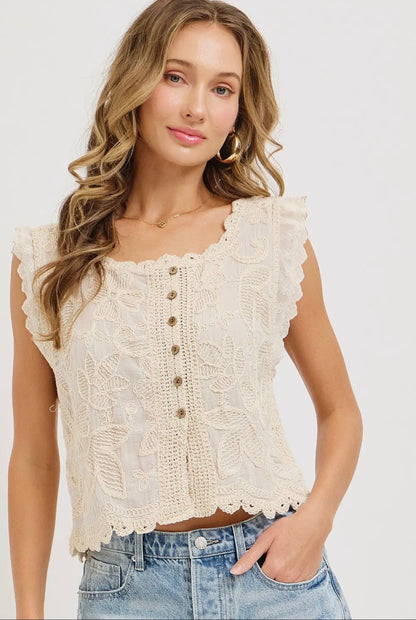 Cotton Crochet Floral Embroidered Top