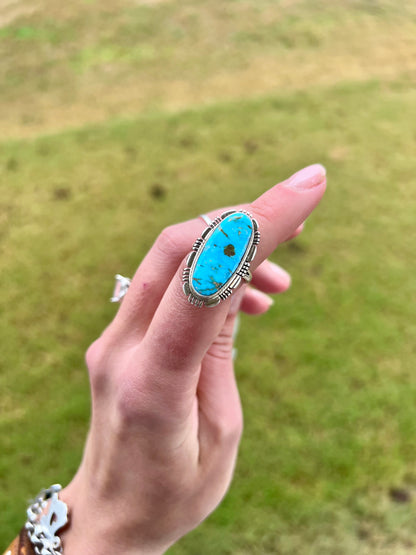 Norvin Johnson Navajo Handmade Sonoran Gold Turquoise Ring - Size 7