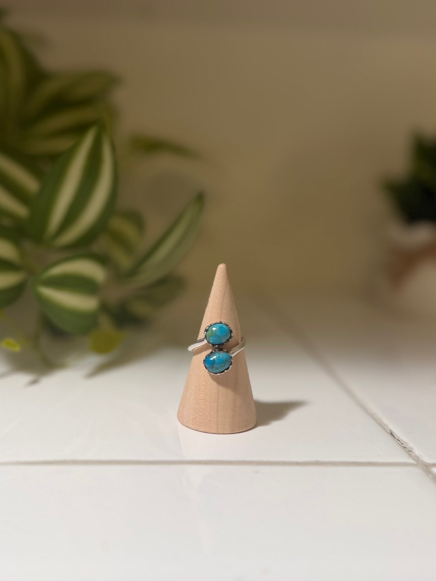 Double Turquoise Stone Adjustable Wrap Ring