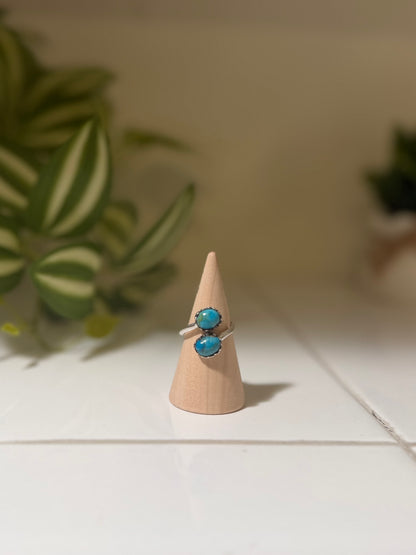 Double Turquoise Stone Adjustable Wrap Ring