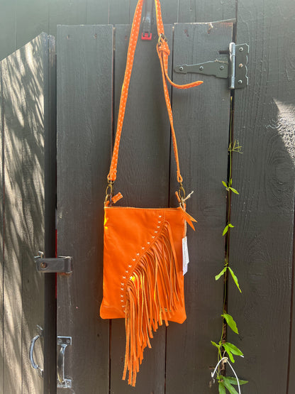 Pranee Austin "Holly" Fringe Crossbody Purse in Orange