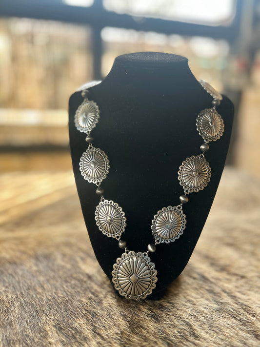 Silver Concho Statement Necklace & Earring Set