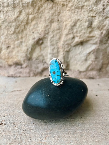 Norvin Johnson Navajo Handmade Sonoran Gold Turquoise Ring - Size 7