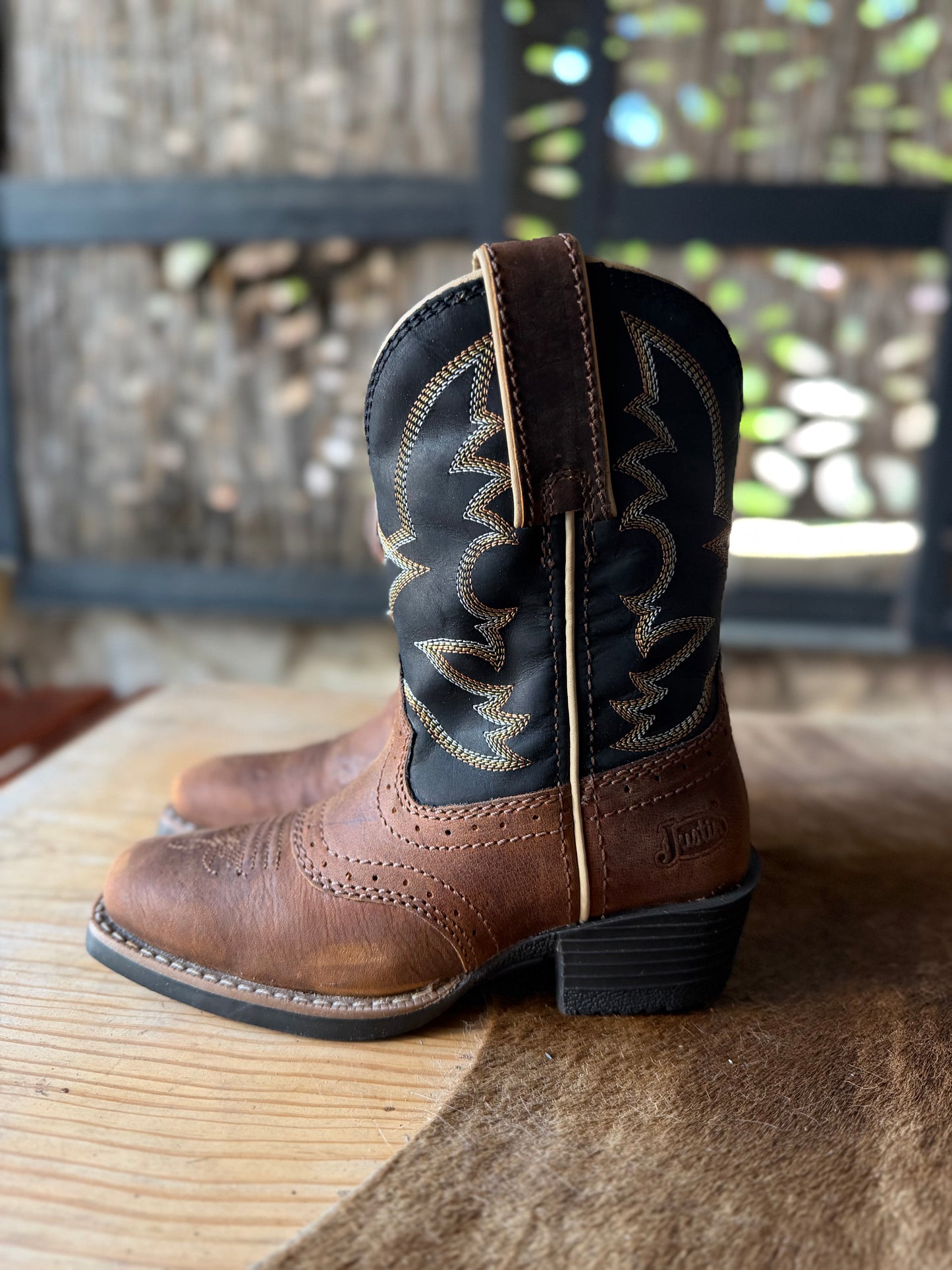 Justin Kids Tad Cognac Black Water Buffalo Boot