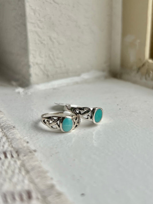 Braided Sterling Band Simple Turquoise Ring - Size 7