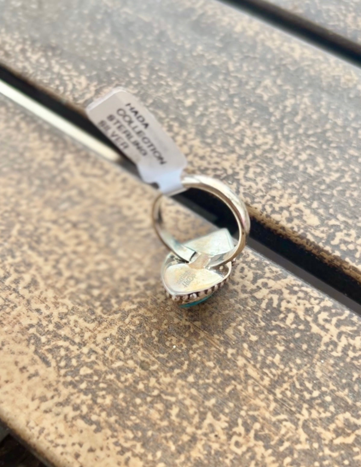 HADA Navajo Kingman Turquoise Architectural Silver Ring - Size 7