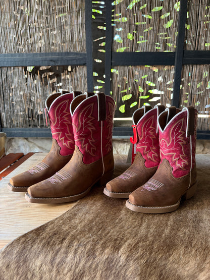 Justin Kids Whinny Brown/Pink Water Buffalo Boot