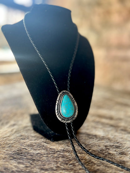 Large Turquoise Pendant Bolo Tie Necklace
