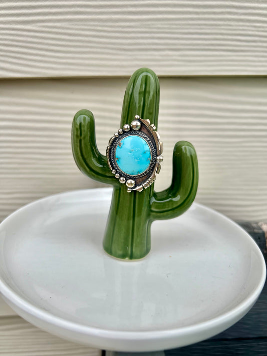 Navajo Handmade Kingman Web Turquoise Ring - Size 9