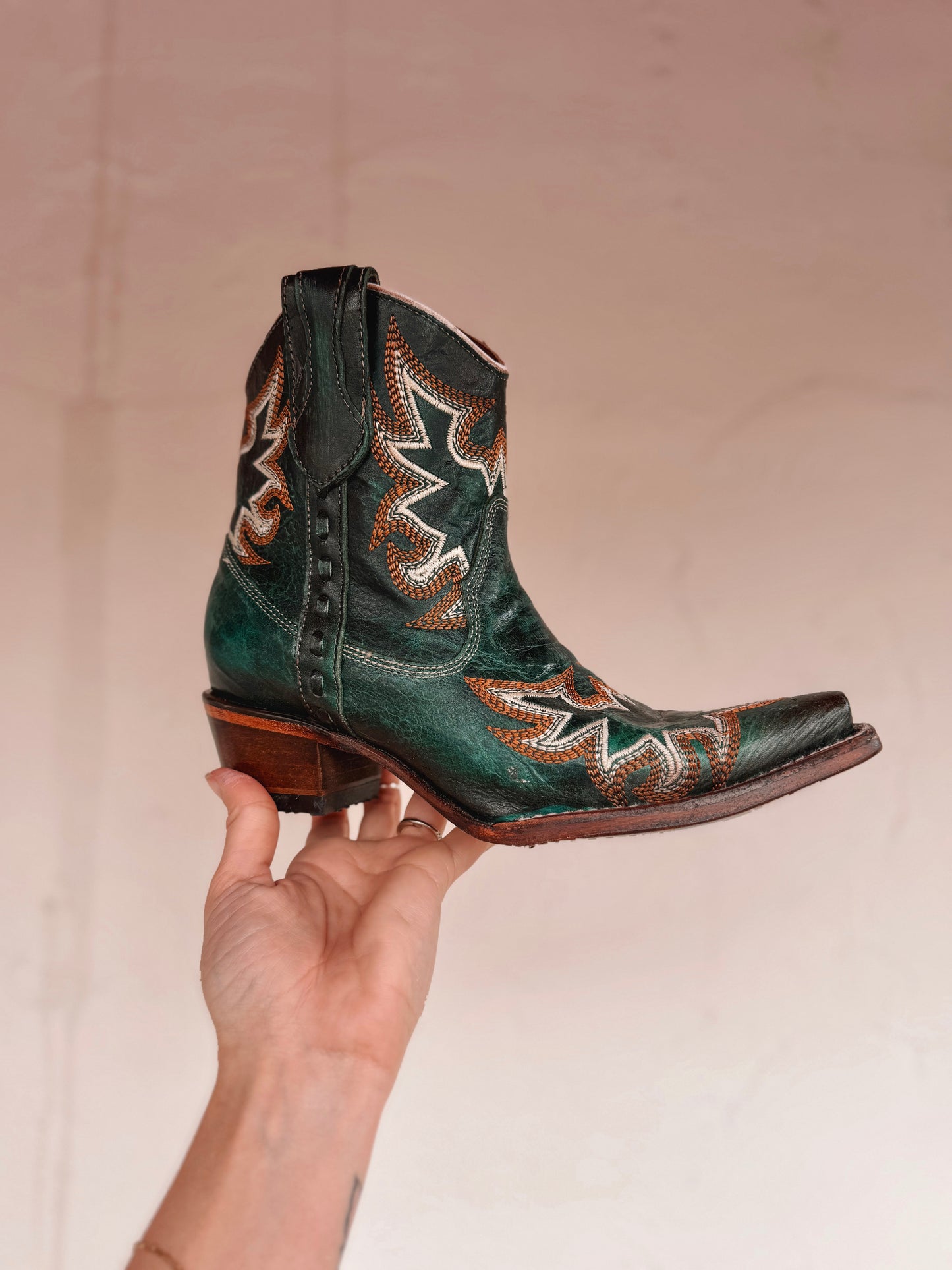 Circle G Aqua Embroidery Zipper Ankle Bootie