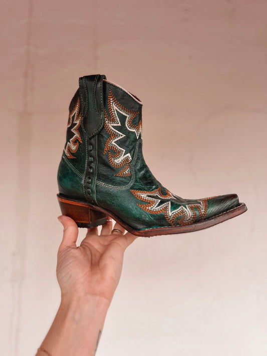 Circle G Aqua Embroidery Zipper Ankle Bootie