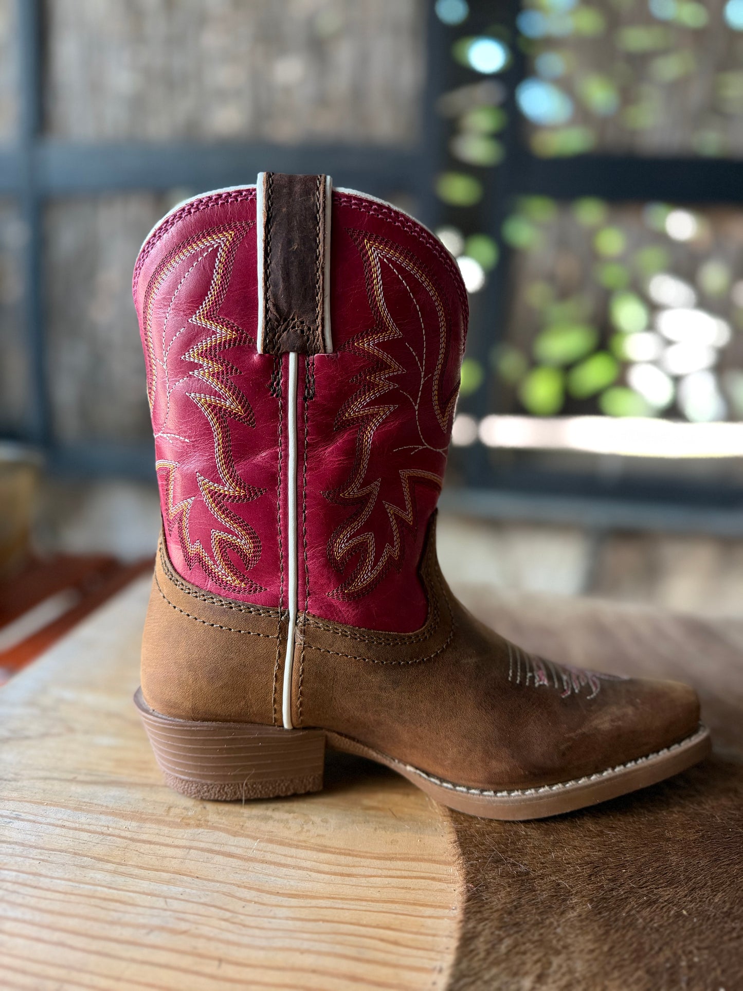 Justin Kids Whinny Brown/Pink Water Buffalo Boot