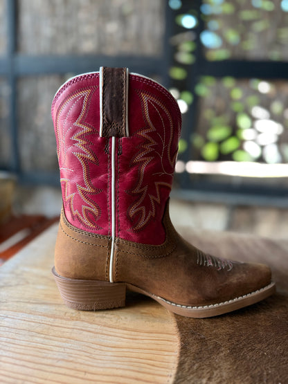 Justin Kids Whinny Brown/Pink Water Buffalo Boot