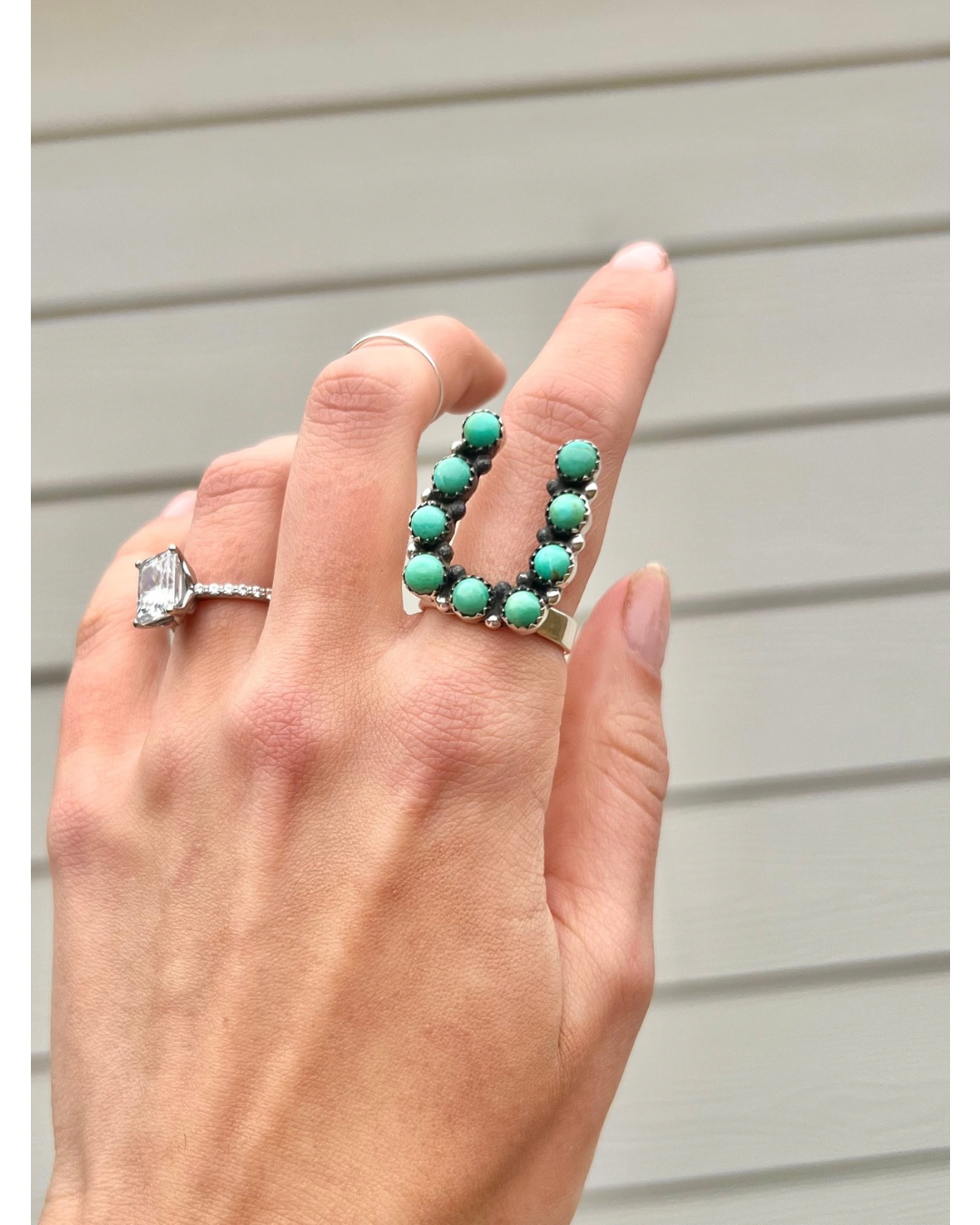 HADA Navajo Kingman Turquoise Horseshoe Ring - Adjustable!