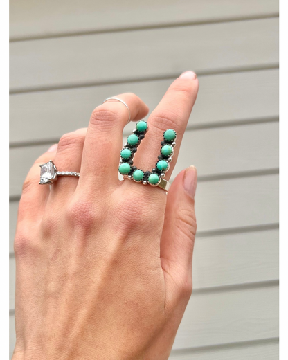 HADA Navajo Kingman Turquoise Horseshoe Ring - Adjustable!