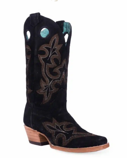 Corral Black Suede Embroidery Square Toe Boot
