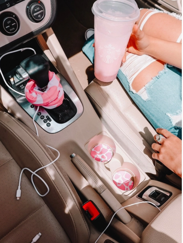 AFPANQZ Cute Pink Cow Print Car Cup Holder Coasters Set of 2